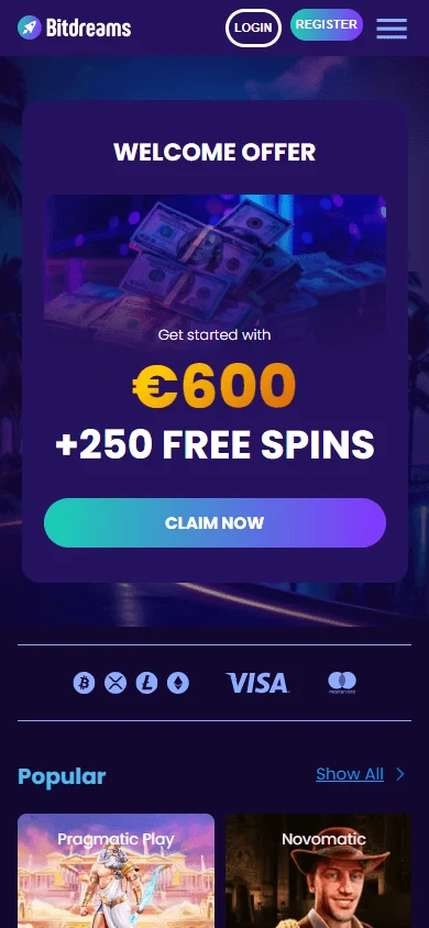 Bitdreams Casino mobile browser home on a smartphone